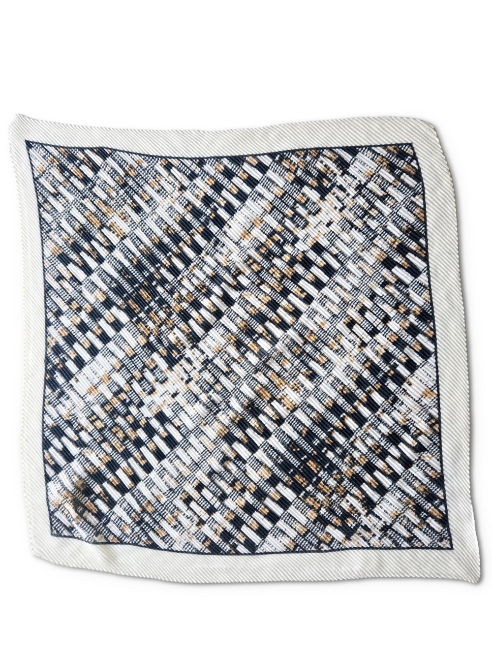 Elegant Checked Silk-Feel Scarf in Black, White & Gold - Picture 3 of 7